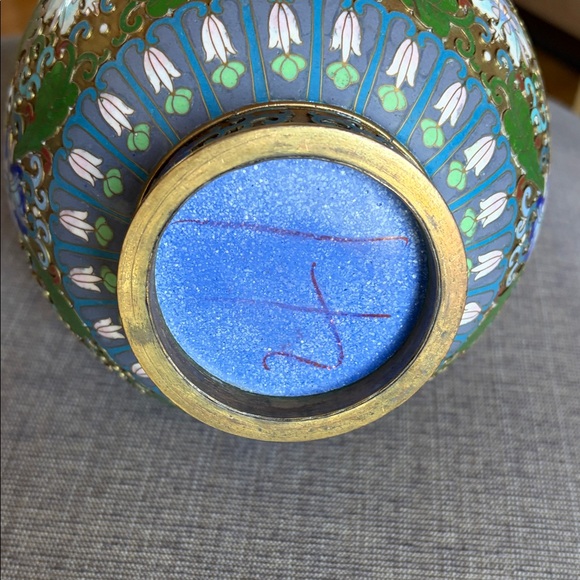 Vintage Brass Vase With Cloisonne Design Colorful India Inspired - Picture 5 of 5